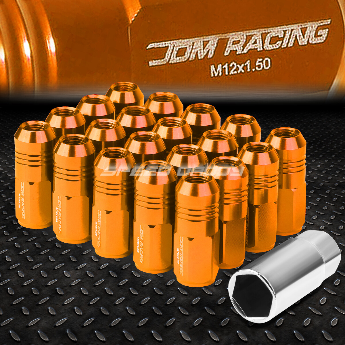 JDM CLOSEEND ALUMINUM ORANGE 20 LUG NUTS SET+ADAPTER M12X1.5 20MM OD