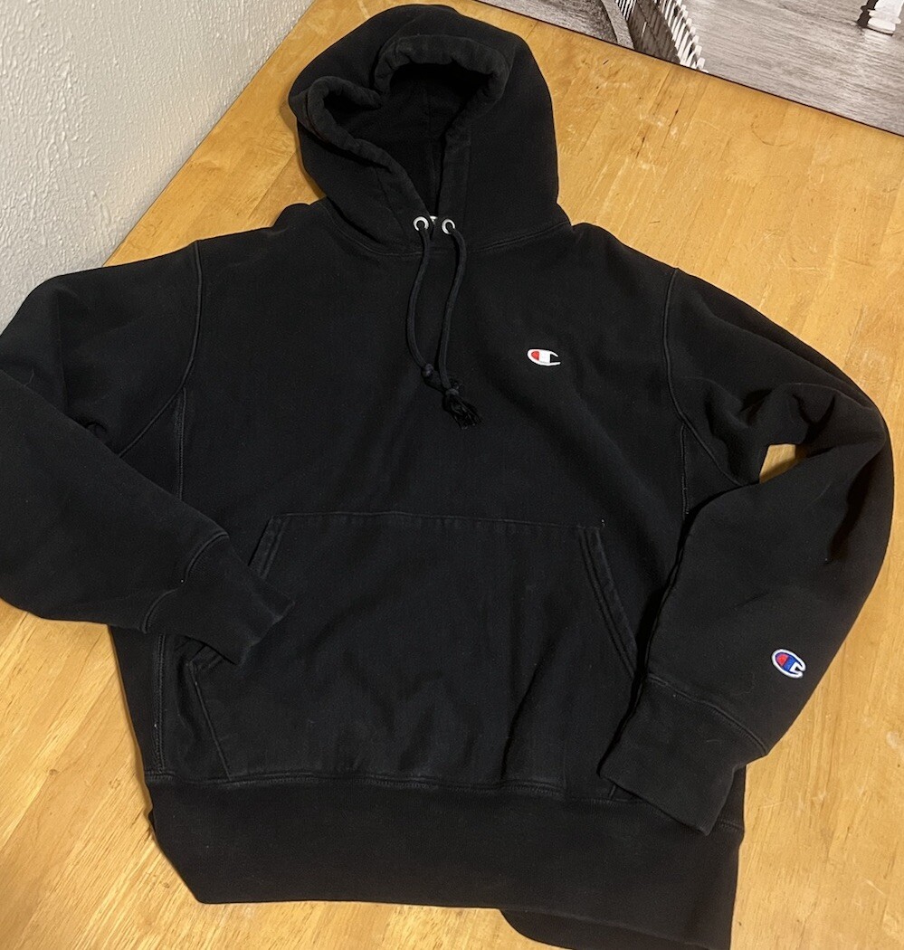 Champion Reverse Weave Hoodie Hooded Sweatshirt black thick