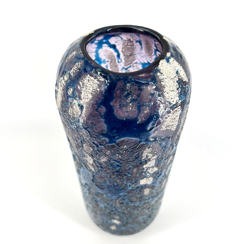 Art Glass Hand Blown Purple Blue Lava Bubble Texture Vase Unsigned 13" - Picture 4 of 12