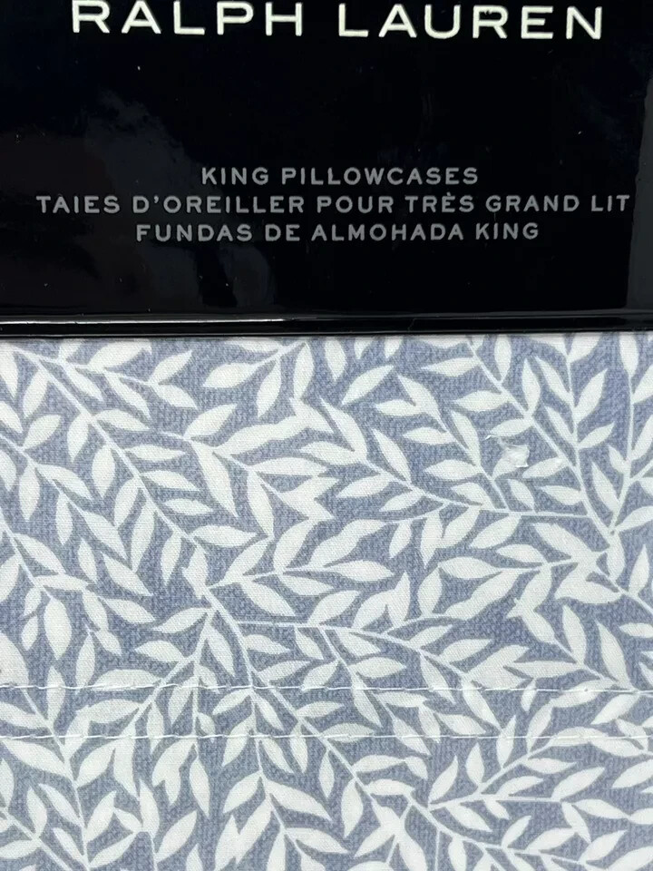 Ralph Lauren WILLA Leaf KING Pillowcases Cotton Chambray / Cream Pair