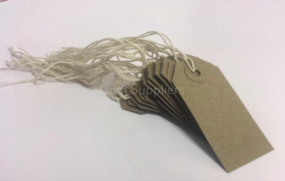 Brown Strung Tie On Tags Labels Retail Luggage tags with string - Image 2 of 3