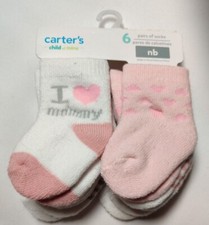 Child of Mine Carter's 6 Pr. Socks 0 - 6 Mths. Solid/ Colored Toe Heel