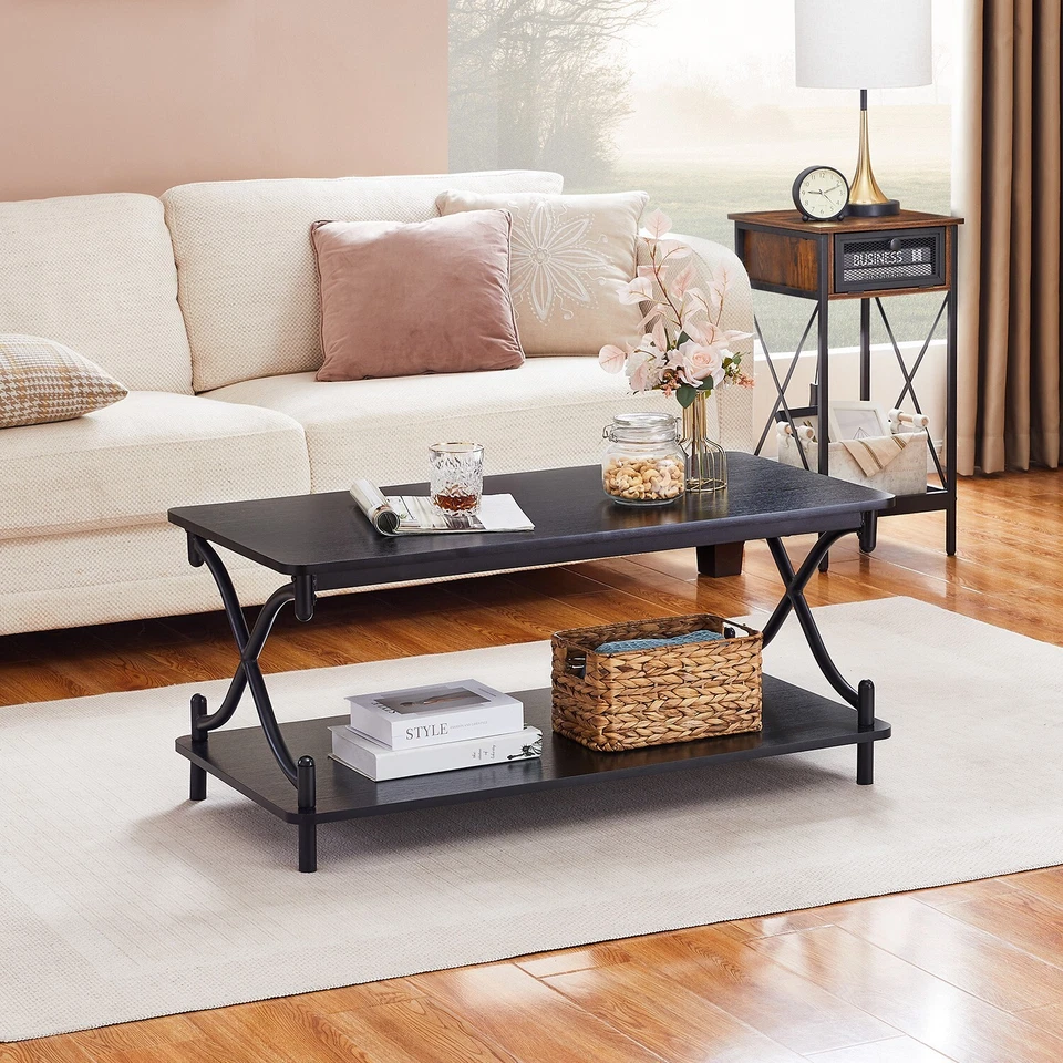 Coffee Tea Table Center Console Table With Wood Storage Shelf For Living Room - Image 2 of 4
