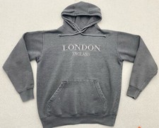 vintage london england Hoodie Mens Med Gray Pullover lots Of Blemishes