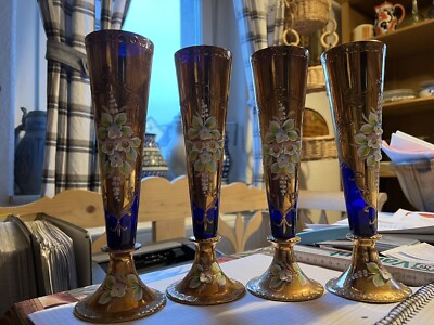 4 Luxuriöse Sektföten Sektgläser Champagner   Czech Studio Karel Kobalt Gold