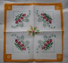 Vintage Ladies Handkerchief Hankie Unused Fine Cotton Tulips