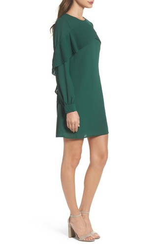 Chelsea28 Green Pleated Ruffle Shift 