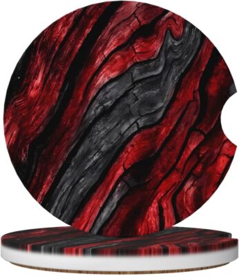 Black Red Wood Grain Absorbent Car Coasters for Cup Holders 2 Pack Ceramic C