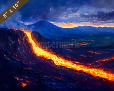 Hawaii Volcanoes lava flow at night oil painting 8x10 Print 9.33.51AM 8.47.39PM