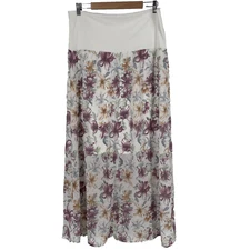 Solitaire by Ravi Khosla Womens Maxi Skirt Large White Floral Chiffon Boho