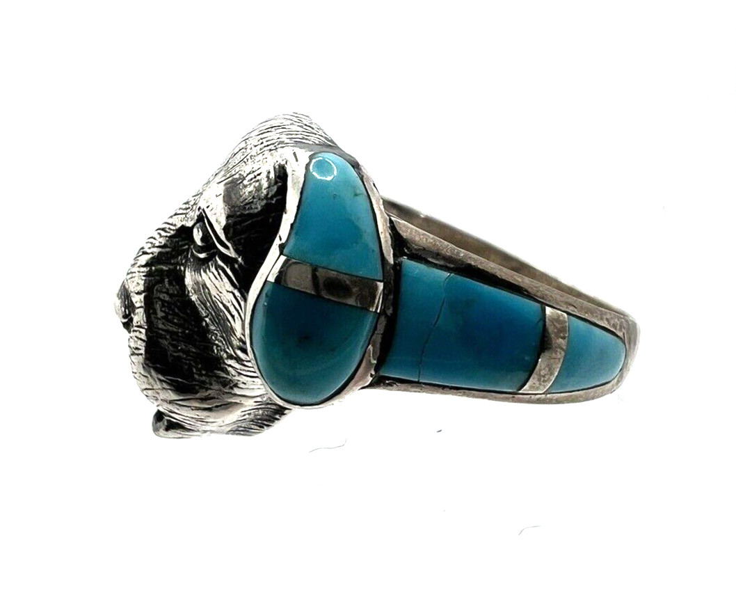 Solid Sterling Silver 925 Turquoise Dog Face Ring… - image 3