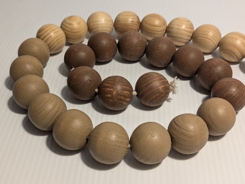 Large Natural Wood Beads Balls 1.25" Each Bead/Ball, Total 29 Beads, Length 35" - Picture 2 of 8