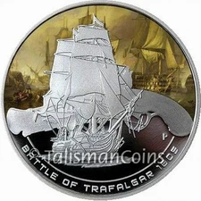 Cook Islands 2010 TRAFALGAR Famous Naval Battle Tall Ship HMS Victory $1 Silver