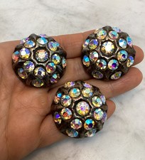 Vintage Set Of 3 AB Aurora Borealis Heavy Domed Buttons