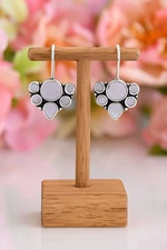 Artisan Rose Quartz Earrings – Natural Pink Gem Cluster Sterling Silver Drops "