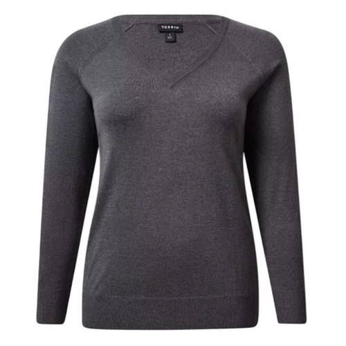 Torrid Everyday Soft V Neck Raglan Sleeve Sweater Charcoal Gray Soft 2 2X 18 20 - Picture 1 of 10