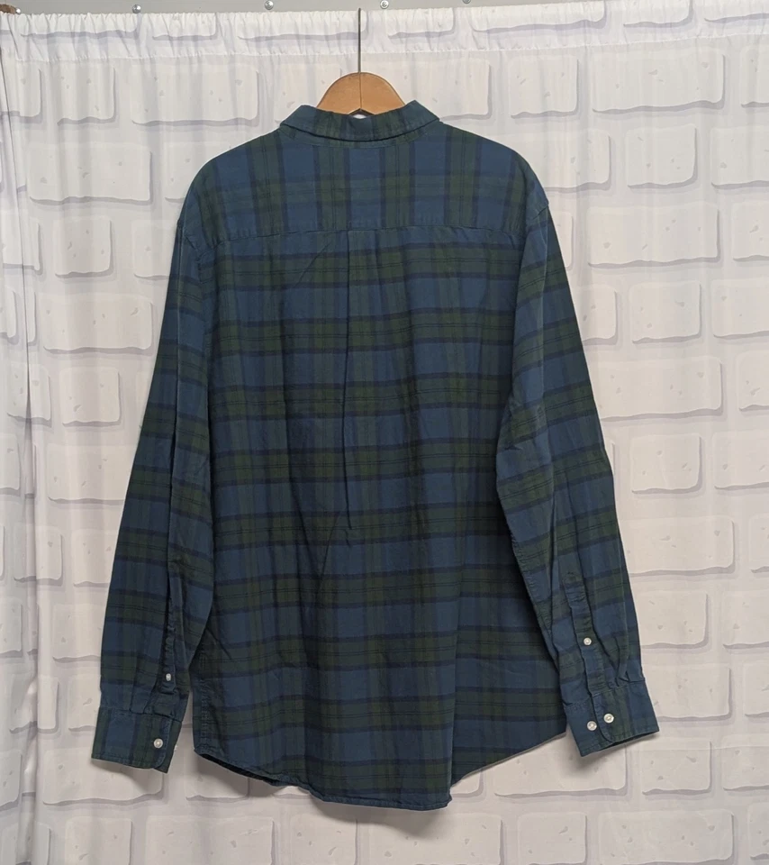 Basic Editions Men’s Flannel Shirt XXLT Blue Green Plaid 100% Cotton - Image 2 of 4
