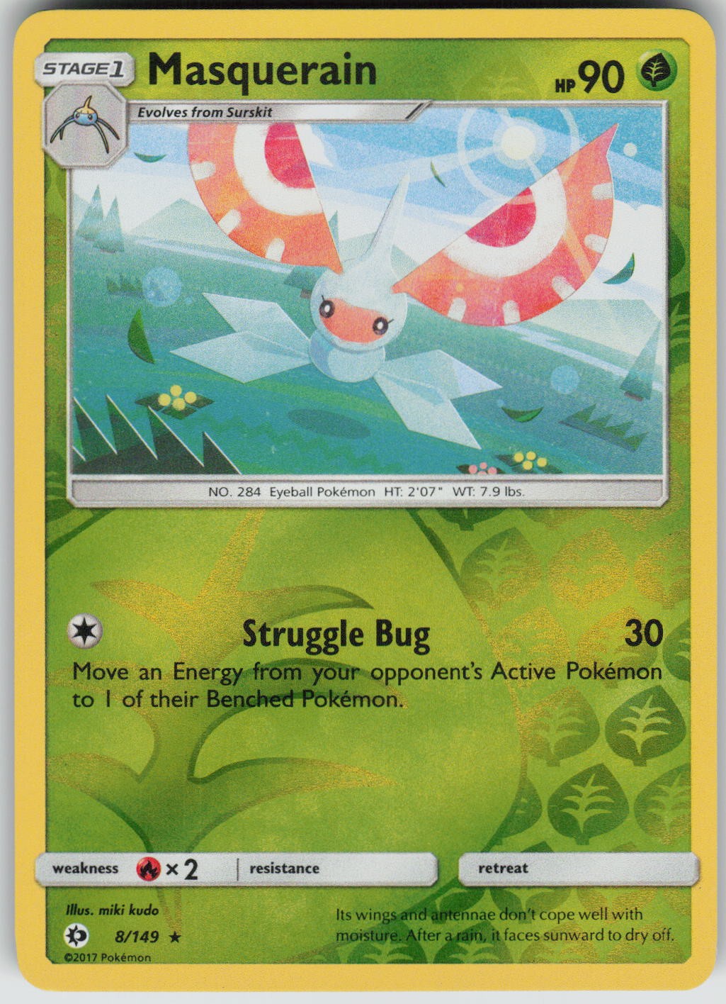 Masquerain Rare Reverse Holo SM Base Set NM 8/149
