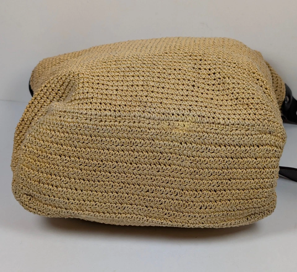 Banana Republic Paper Straw Shopper Tote Beach Bag Leather Straps Vacation - Image 4 of 4