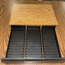 VTG Cassette Tape Sliding Storage Container, Capacity 42 , Retro Wood Look