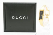 Vintage [MINT /Box] GUCCI 1500L Gold Black Bangle Rectangle Quartz Women's Watch