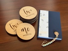 Maternity Baby Announcement Set Letter Board Milestone Discs Journal Mushie