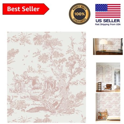 Vintage Peel and Stick Wallpaper in Pink & White - Easy Removable Design 16 x...