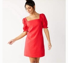 Draper James RSVP Red Linen Blend Puff Sleeve Mini Dress Size Small