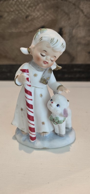 Vintage Japan Christmas Norcrest Angel Shepherdess With Sheep Figurine -  As Is