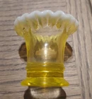 Fenton Vaseline Opalescent Miniature Oval Crimped Vase. Excellent Condition 2X2
