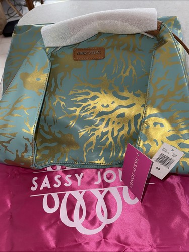 Sassy Jones Trista Coral Print  Aqua Color Hobo Bag #SJ13 New With Dust Bag - Picture 10 of 13