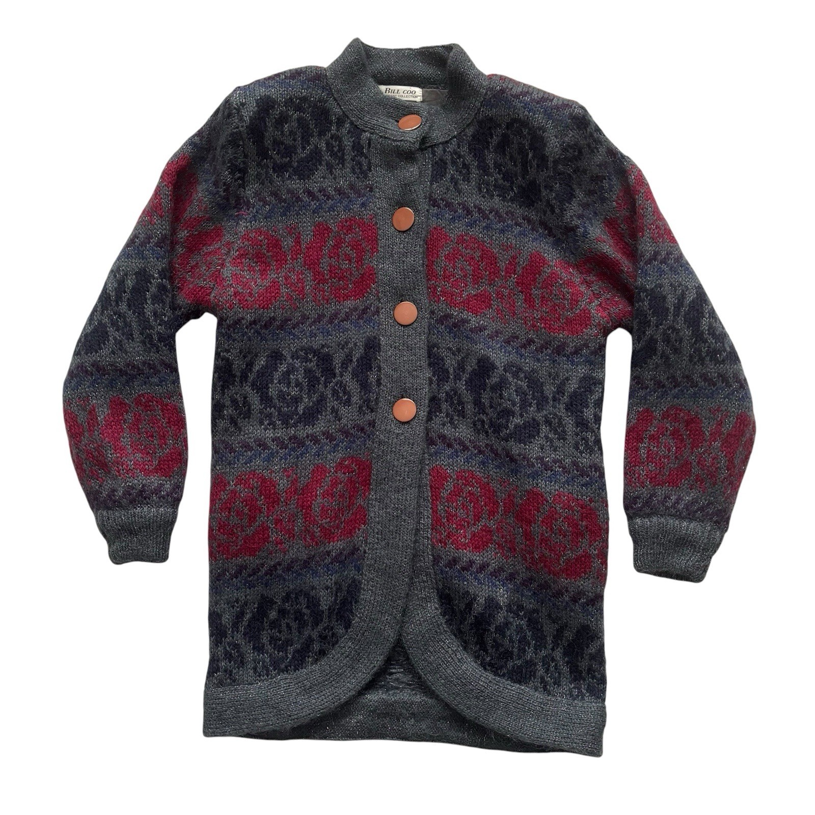 Vintage Grey Patterned Cardigan Long Buttoned Retro Indie Boho 12 - 14 image 2
