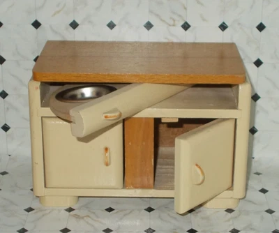 Alte Küchen Spül-Anrichte Spülen-Schrank Dreh-Arbeitsfläche Creme Puppenstube - Bild 1 von 4