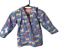 Hatley Periwinkle Horses All Over Raincoat Size 3