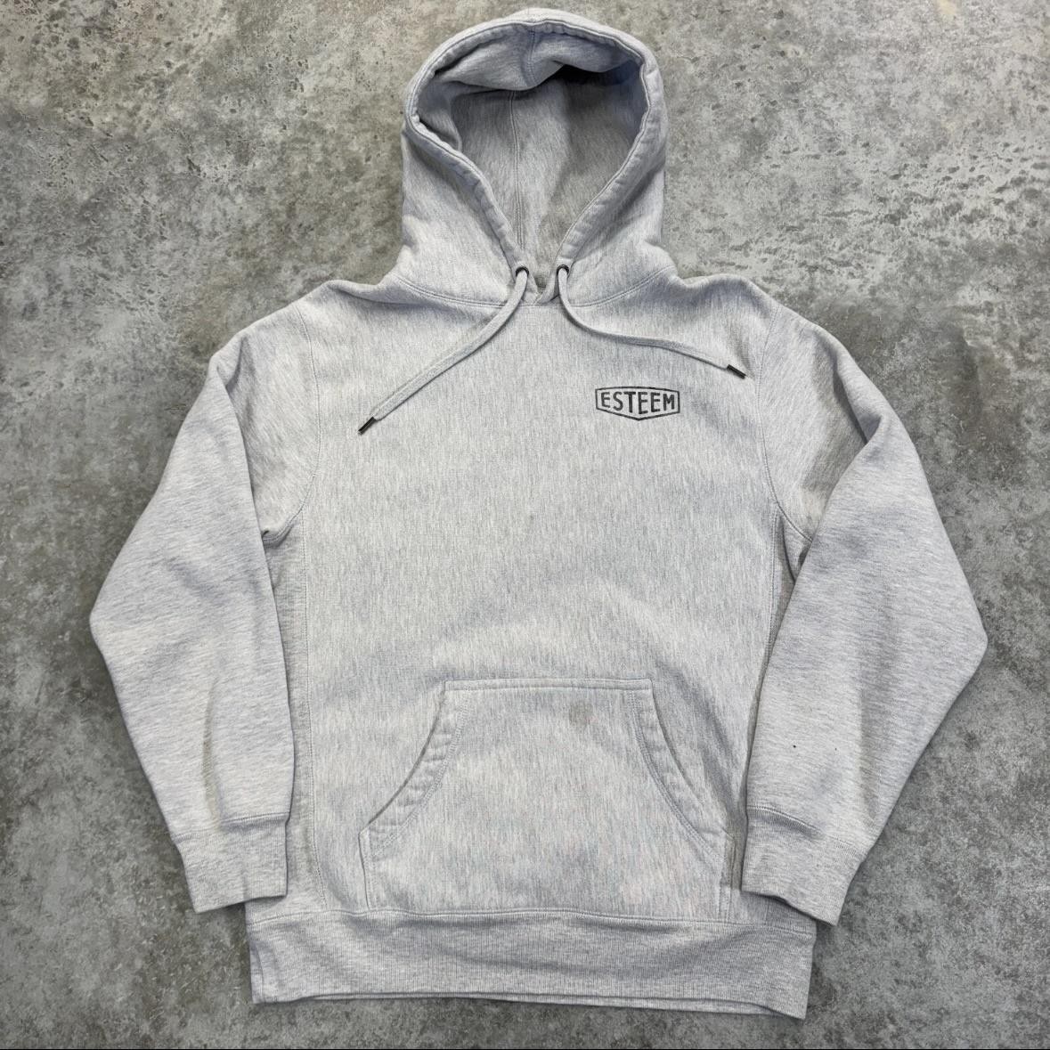 Esteem Hoodie Mens Medium Gray Pullover Fleece Surf Graphic Sweatshirt Back Hit