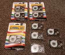 Lot 10 Casio EZ Label Printer Label It 9MM 3/8  White Tape Black Ink 10 Total