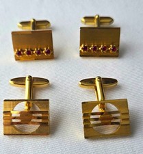 Manschettenkn&ouml;pfe goldfarben rechteckig rote runde Steine doppelseitig 2 Paar