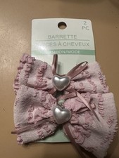 Bow hair clips valentines hearts pink hair clips set of 2 girls women  s pink