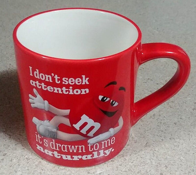 Red M&M 16oz Mug  I Don't Seek Attention It's Drawn To Me Naturally   MINT