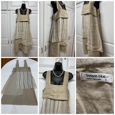 banana blue Australia S Flax Linen Mock Layers Shift Dress Pullover Hips