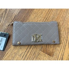 Badgley Mischka Quilted Wallet Taupe Vegan Leather Zip Around Clutch Card Holder