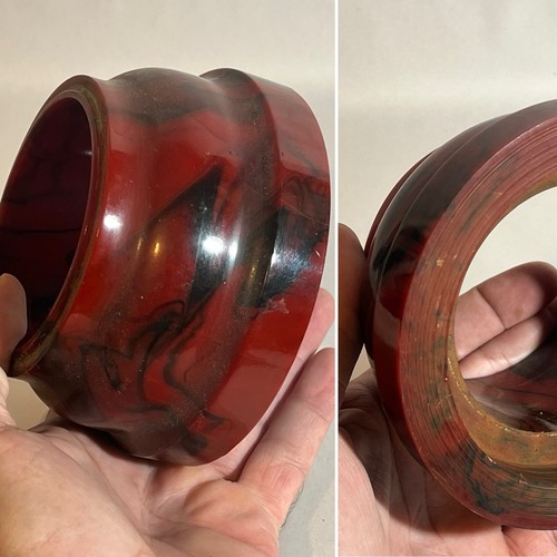 VINTAGE 433G BLACK RED SWIRL MARBLED BAKELITE CATALIN BASE BLOCK CHUNK