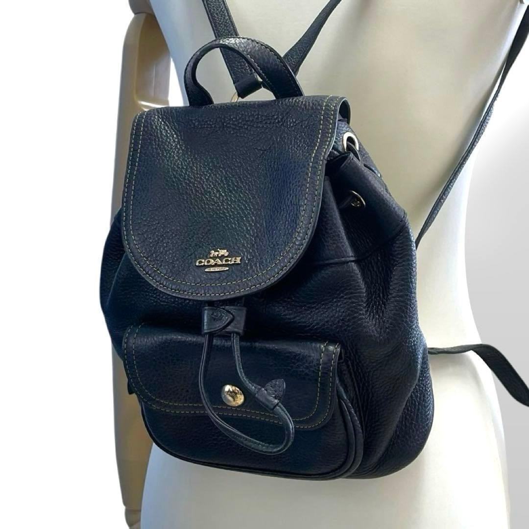 COACH Mini Leather Backpack Black Drawstring Stit… - image 1