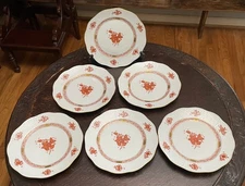 SET OF 6 HEREND HUNGARY "CHINESE BOUQUET" CHINA - 8" DESSERT / APPETIZER PLATES