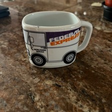 Vintage Federal Express FedEx Truck Mug Square Shape 1980s Promo Coffee Cup RARE