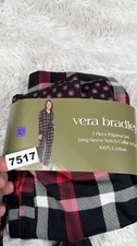Vera Bradley 2 Piece Pajama Set Womens Sz XS Red Black Plaid Cotton Long Sleeve