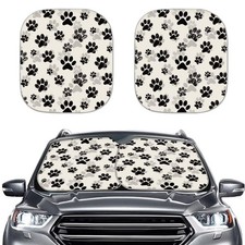 2-Pcs Black Dog Paw Print Sun Shade for Car Windshield Auto Windshield Sunsha...