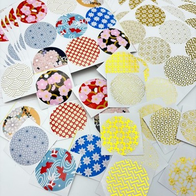 4pc Random Japanese Patterns Stickers Gold & Multicolor Kawaii Seal Japan