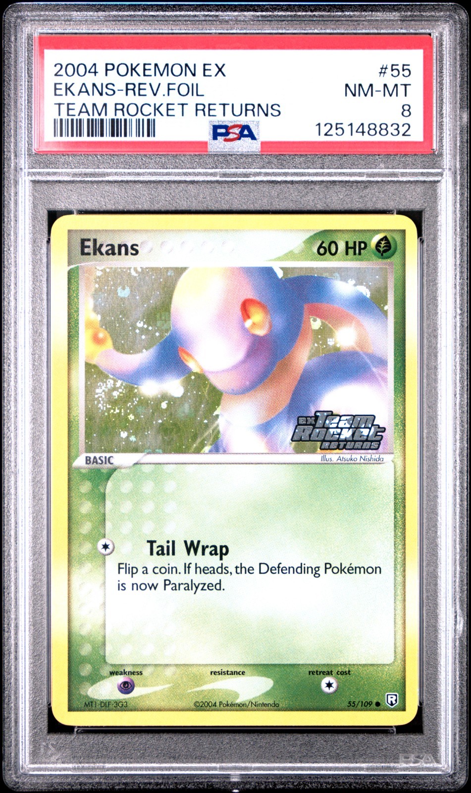 2004 POKEMON EX TEAM ROCKET RETURNS 55 EKANS-REVERSE FOIL PSA 8