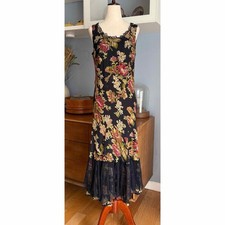 Vintage April Cornell Floral Maxi Midi Dress Cottagecore Prairie S Goth Whimsy